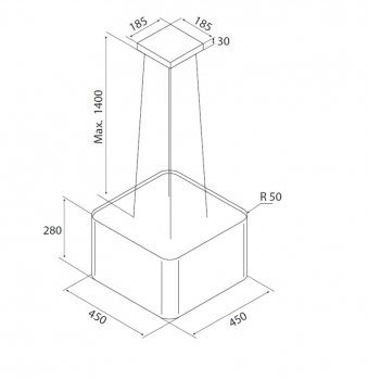 Inselhaube Aria /  Villa /    45 X 45 cm, Edelstahl /schwarz lackiert   von Airforce
